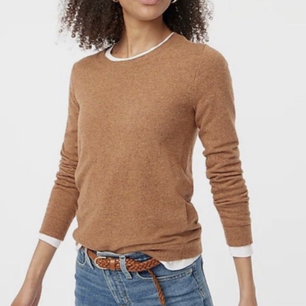 J. Crew Camel Crewneck Sweater with Contrast Trim